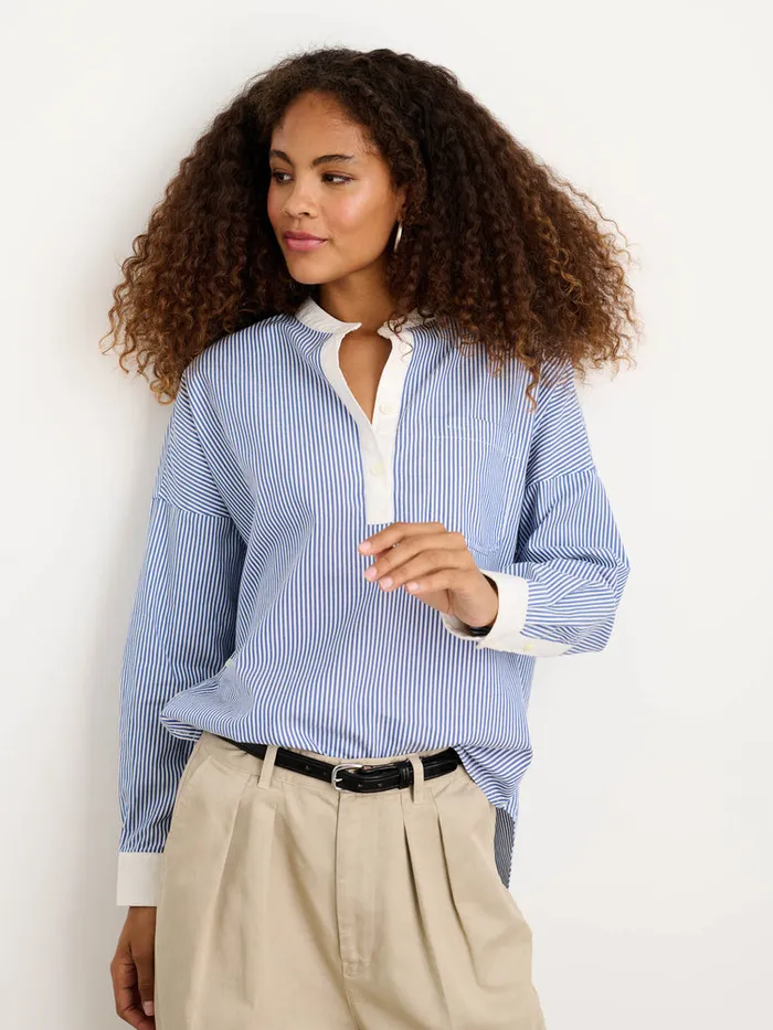 Women Alex Mill Shirts Tops Jo Striped Popover Shirt In Cotton Navy