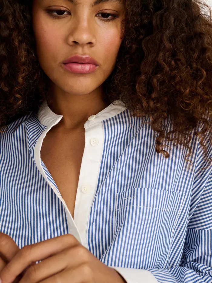 Women Alex Mill Shirts Tops Jo Striped Popover Shirt In Cotton Navy