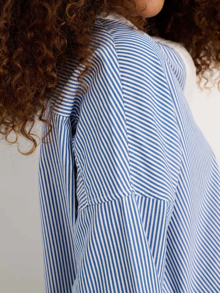 Women Alex Mill Shirts Tops Jo Striped Popover Shirt In Cotton Navy