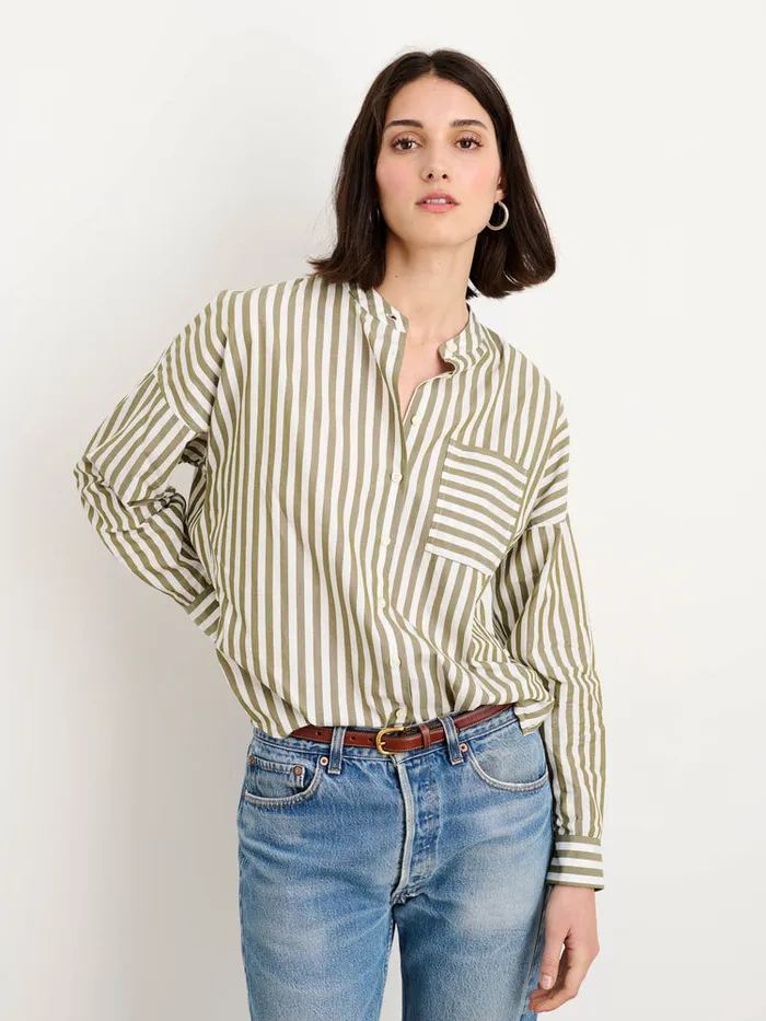 Women Alex Mill Shirts Tops Jo Striped Shirt In Cotton Olivewhite