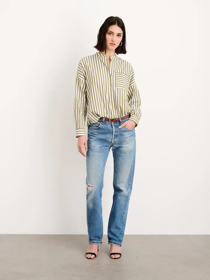 Women Alex Mill Shirts Tops Jo Striped Shirt In Cotton Olivewhite