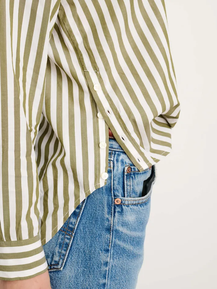 Women Alex Mill Shirts Tops Jo Striped Shirt In Cotton Olivewhite