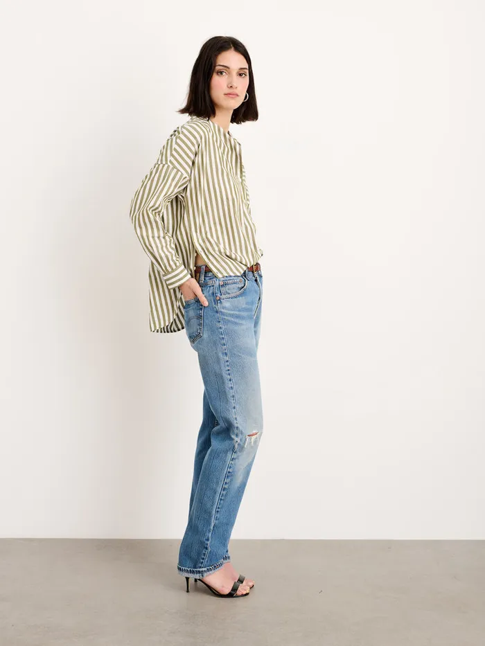 Women Alex Mill Shirts Tops Jo Striped Shirt In Cotton Olivewhite