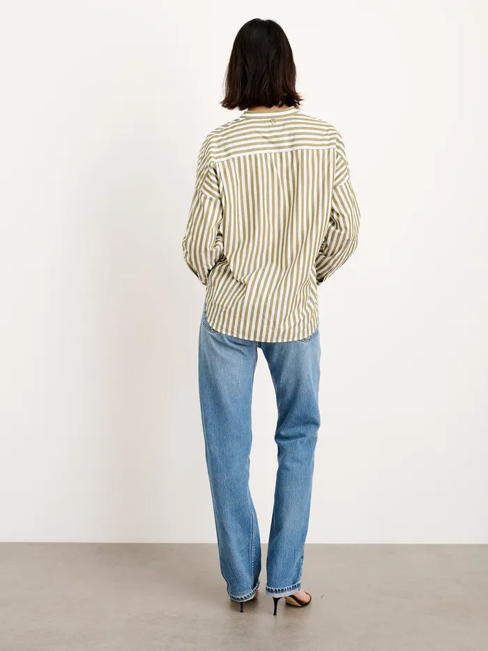 Women Alex Mill Shirts Tops Jo Striped Shirt In Cotton Olivewhite