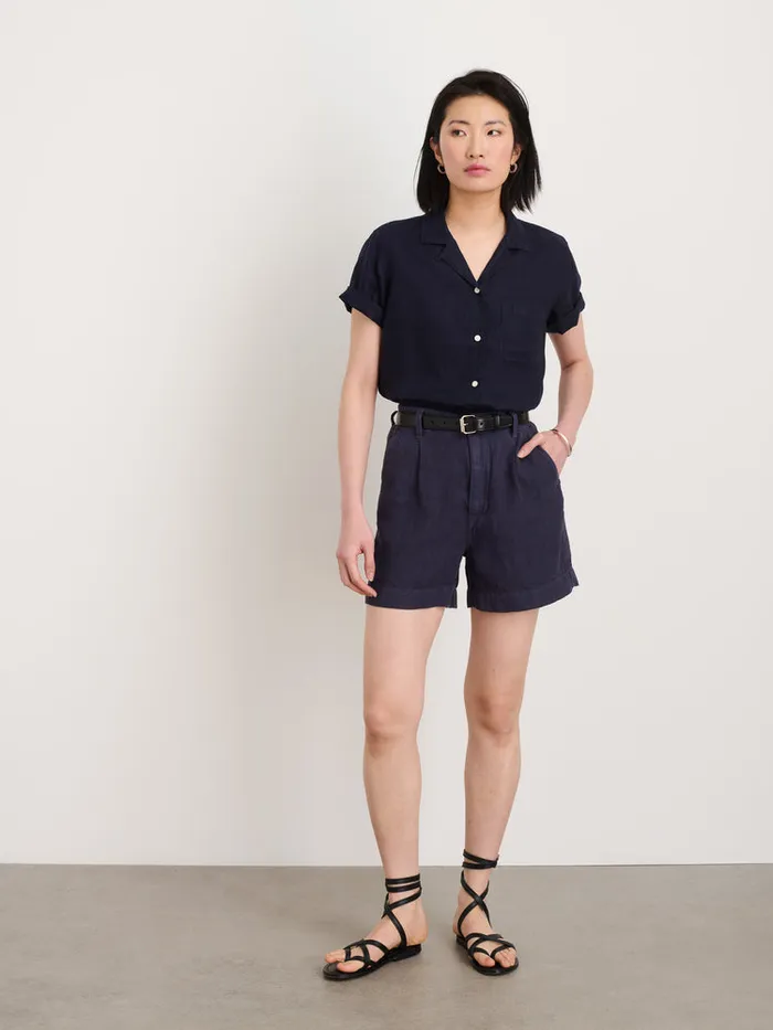 Women Alex Mill Shirts Tops Maddie Camp Shirt In Linen Dark Navy