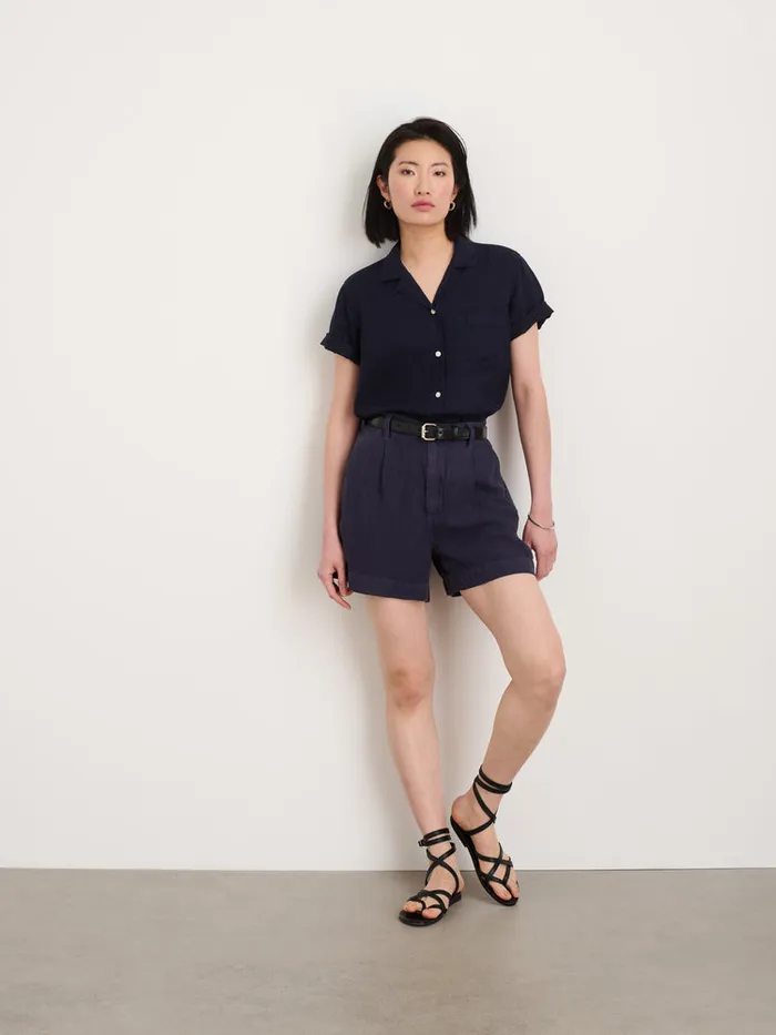 Women Alex Mill Shirts Tops Maddie Camp Shirt In Linen Dark Navy
