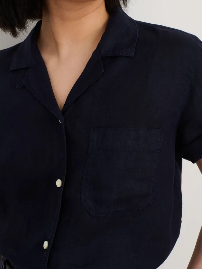 Women Alex Mill Shirts Tops Maddie Camp Shirt In Linen Dark Navy
