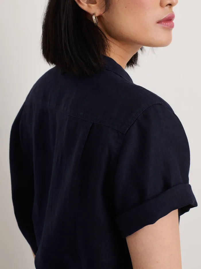 Women Alex Mill Shirts Tops Maddie Camp Shirt In Linen Dark Navy