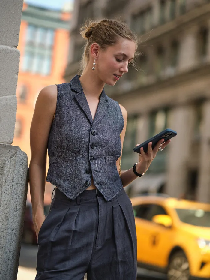 Women Alex Mill Shirts Tops Suitish Vest In Linen Herringbone