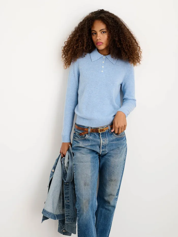 Women Alex Mill Sweaters Alice Polo In Cashmere Frost Blue