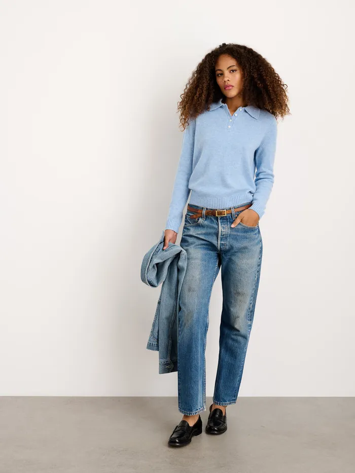 Women Alex Mill Sweaters Alice Polo In Cashmere Frost Blue