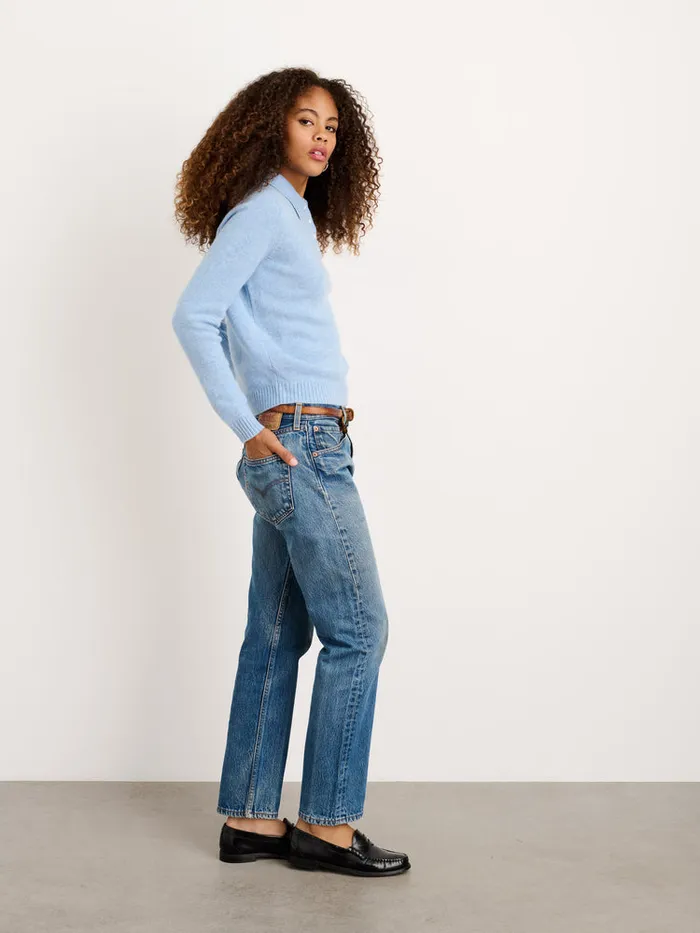 Women Alex Mill Sweaters Alice Polo In Cashmere Frost Blue