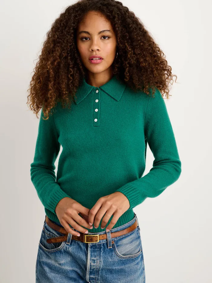 Women Alex Mill Sweaters Alice Polo In Cashmere Kelly Green