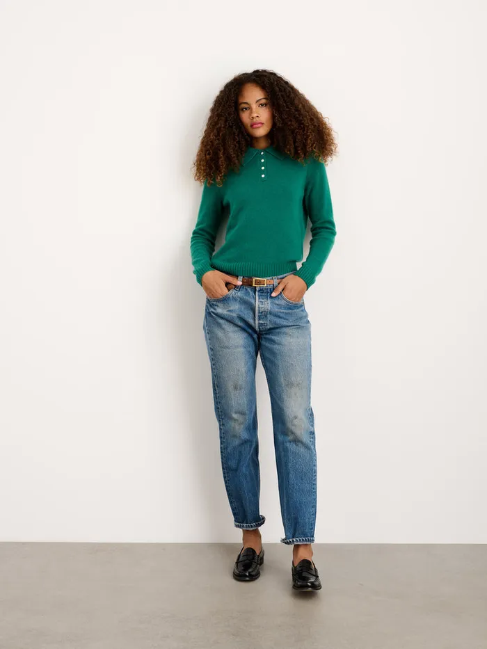 Women Alex Mill Sweaters Alice Polo In Cashmere Kelly Green
