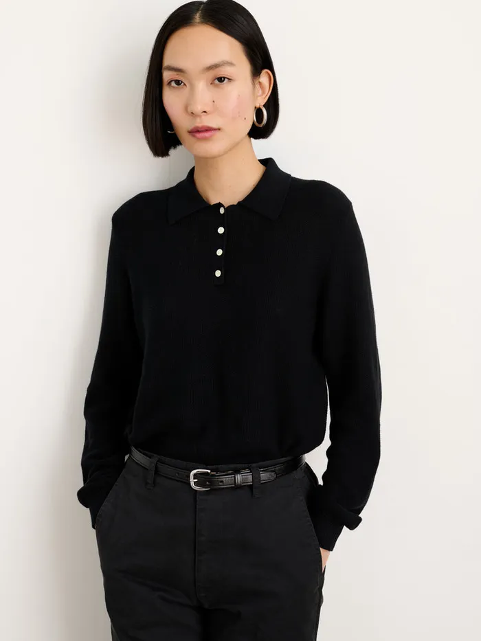 Women Alex Mill Sweaters Alice Polo Sweater In Cotton Black