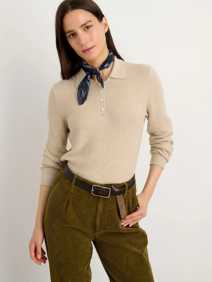 Women Alex Mill Sweaters Alice Polo Sweater In Cotton Driftwood