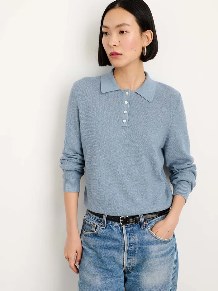 Women Alex Mill Sweaters Alice Polo Sweater In Cotton Stone Blue