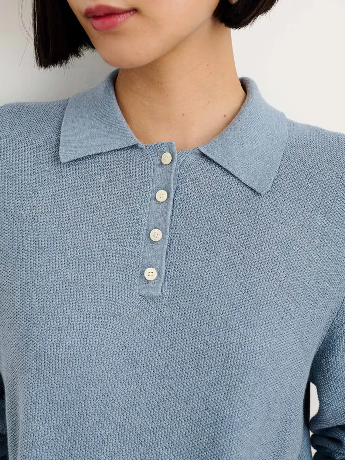 Women Alex Mill Sweaters Alice Polo Sweater In Cotton Stone Blue