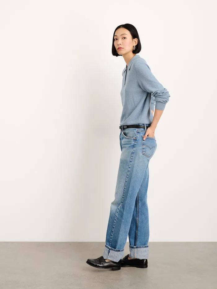 Women Alex Mill Sweaters Alice Polo Sweater In Cotton Stone Blue