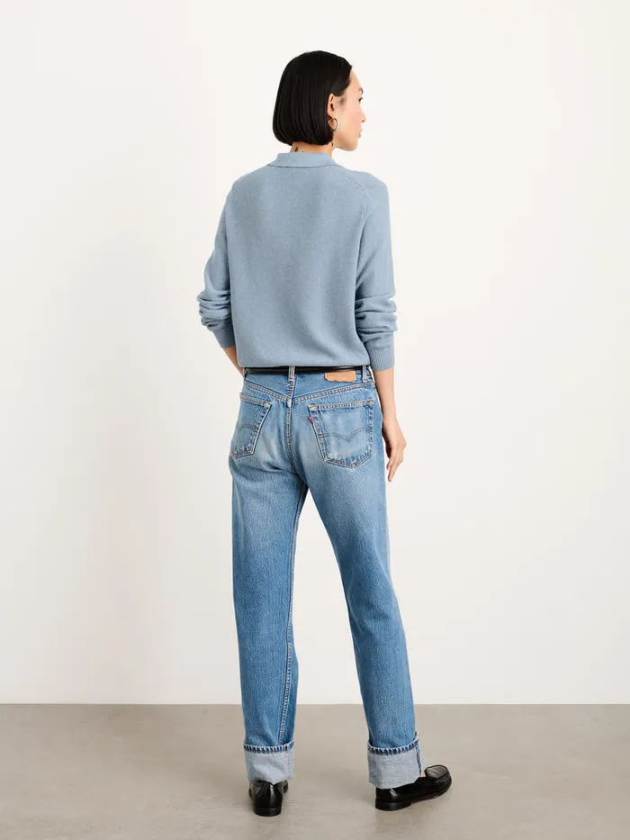 Women Alex Mill Sweaters Alice Polo Sweater In Cotton Stone Blue