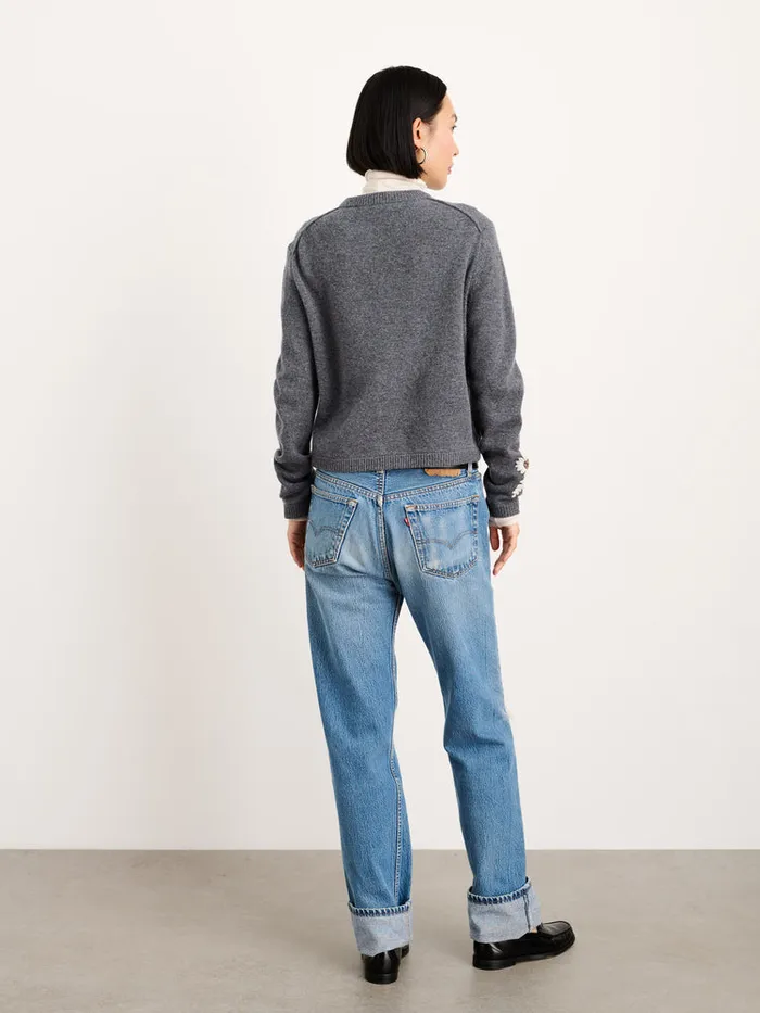 Women Alex Mill Sweaters Becca Embroidered Cardigan In Wool Grey Combo