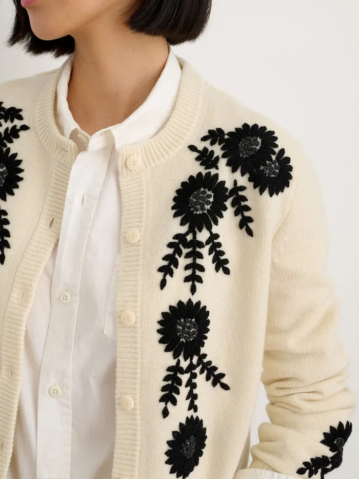 Women Alex Mill Sweaters Becca Embroidered Cardigan In Wool Ivory Combo