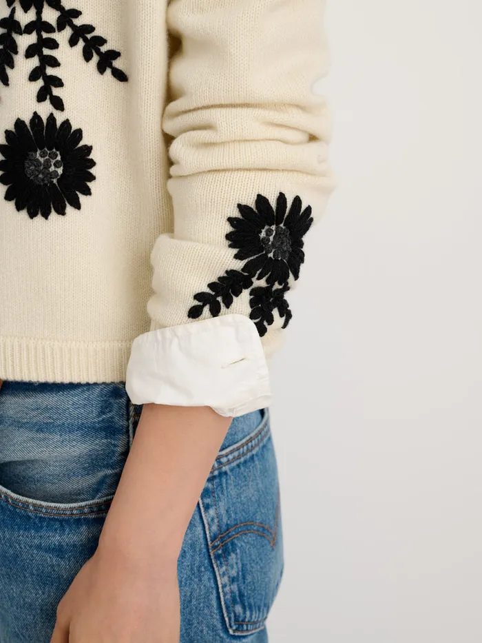 Women Alex Mill Sweaters Becca Embroidered Cardigan In Wool Ivory Combo