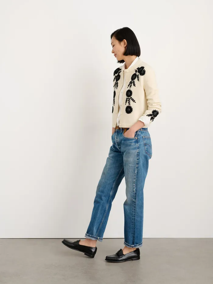 Women Alex Mill Sweaters Becca Embroidered Cardigan In Wool Ivory Combo