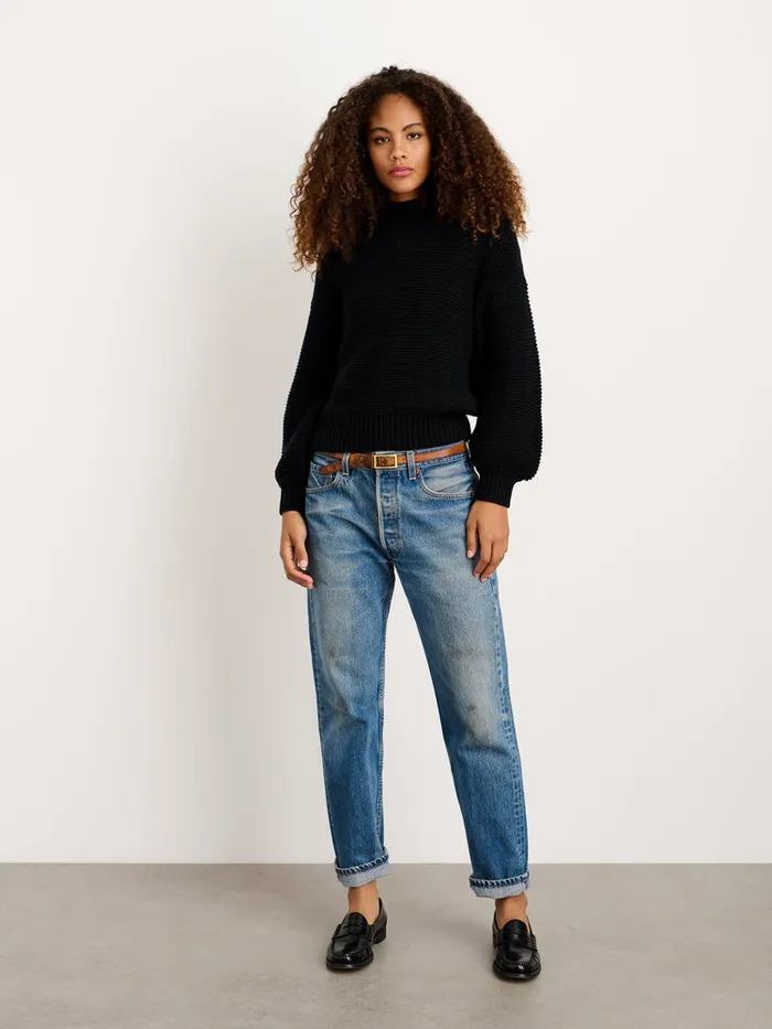 Women Alex Mill Sweaters ButtonBack Crewneck Sweater Black