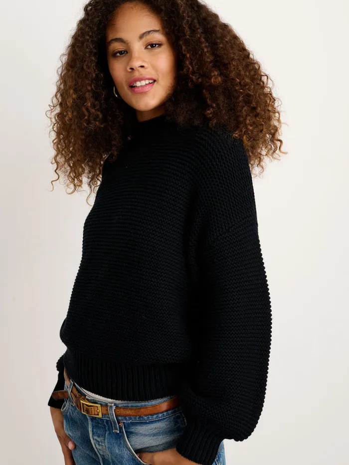 Women Alex Mill Sweaters ButtonBack Crewneck Sweater Black