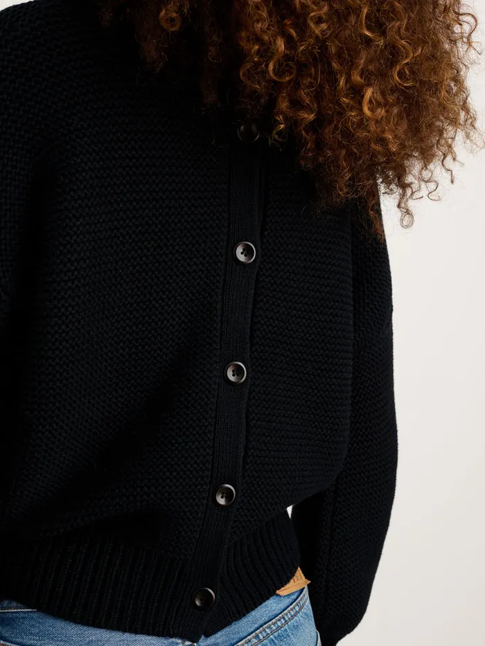 Women Alex Mill Sweaters ButtonBack Crewneck Sweater Black