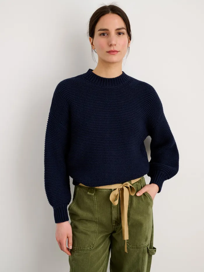 Women Alex Mill Sweaters ButtonBack Crewneck Sweater Dark Navy