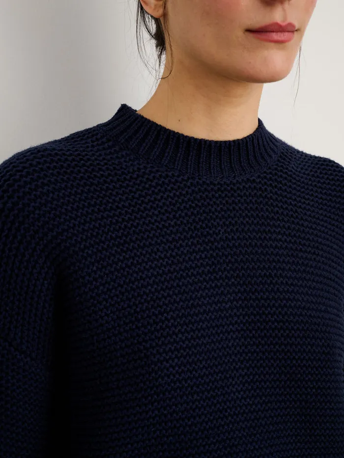 Women Alex Mill Sweaters ButtonBack Crewneck Sweater Dark Navy