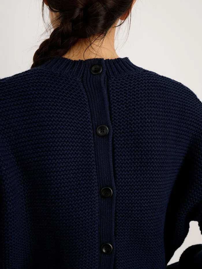 Women Alex Mill Sweaters ButtonBack Crewneck Sweater Dark Navy