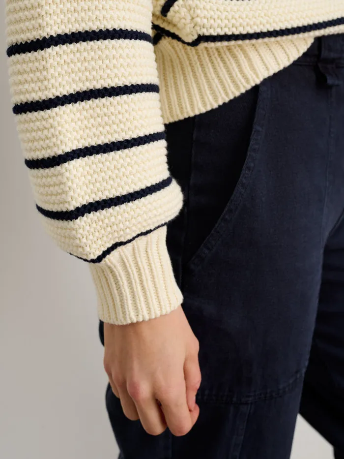 Women Alex Mill Sweaters ButtonBack Crewneck Sweater In Stripe Ivorydark Navy