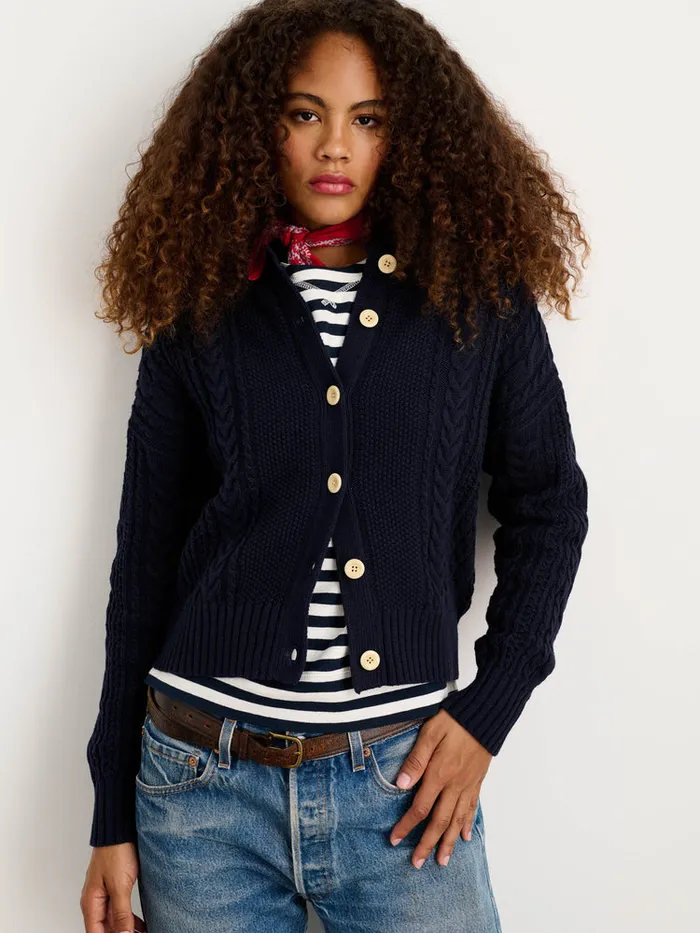 Women Alex Mill Sweaters Cable Knit Nico Chunky Cardigan Dark Navy