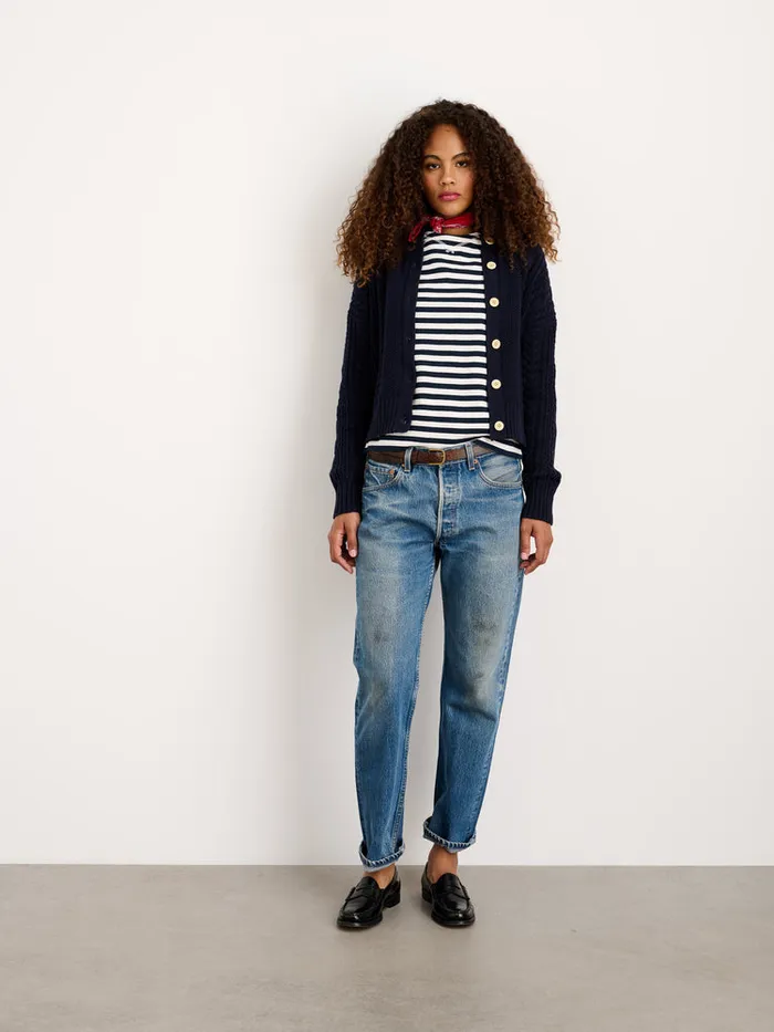 Women Alex Mill Sweaters Cable Knit Nico Chunky Cardigan Dark Navy