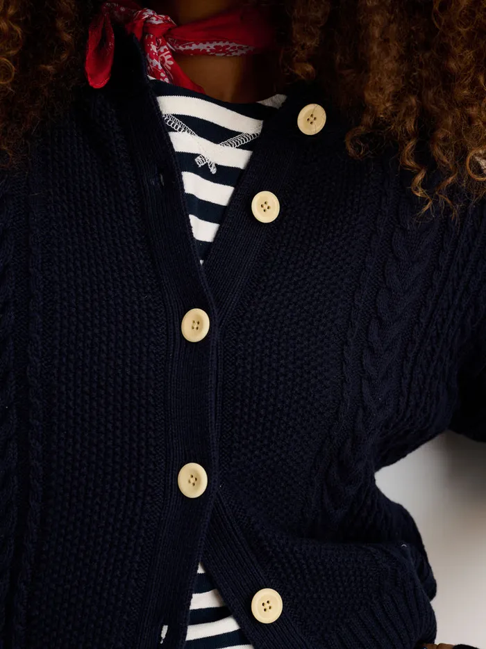 Women Alex Mill Sweaters Cable Knit Nico Chunky Cardigan Dark Navy