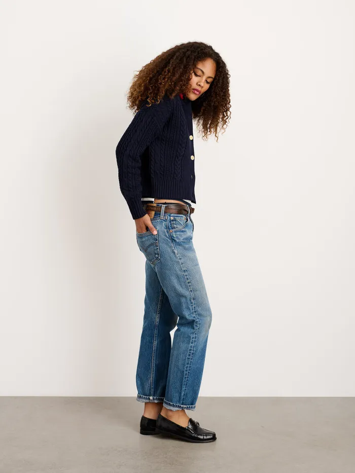 Women Alex Mill Sweaters Cable Knit Nico Chunky Cardigan Dark Navy