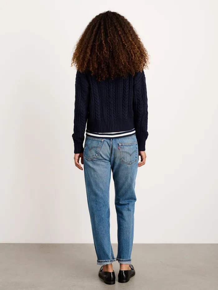 Women Alex Mill Sweaters Cable Knit Nico Chunky Cardigan Dark Navy