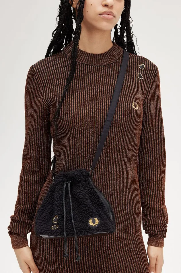 Women Bags Fred Perry Amy Mini Borg Bucket Bag Black