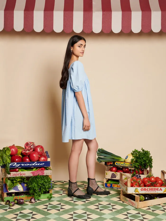 Women Barn Rose Mini Dress Baby Blue Sister Jane Dresses