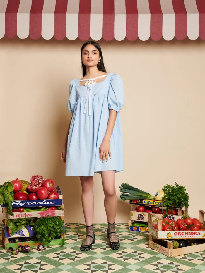 Women Barn Rose Mini Dress Baby Blue Sister Jane Dresses