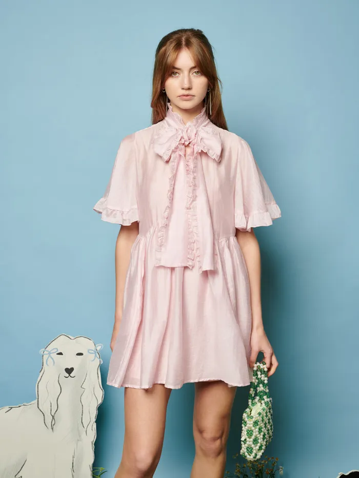 Women Bertie Bow Mini Dress Baby Pink Sister Jane Dresses