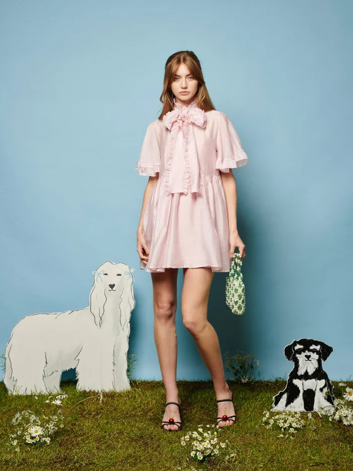 Women Bertie Bow Mini Dress Baby Pink Sister Jane Dresses