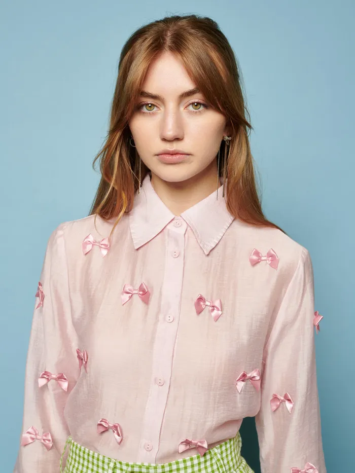 Women Bertie Bow Shirt Baby Pink Sister Jane Tops
