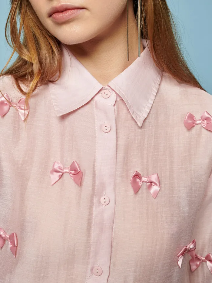 Women Bertie Bow Shirt Baby Pink Sister Jane Tops