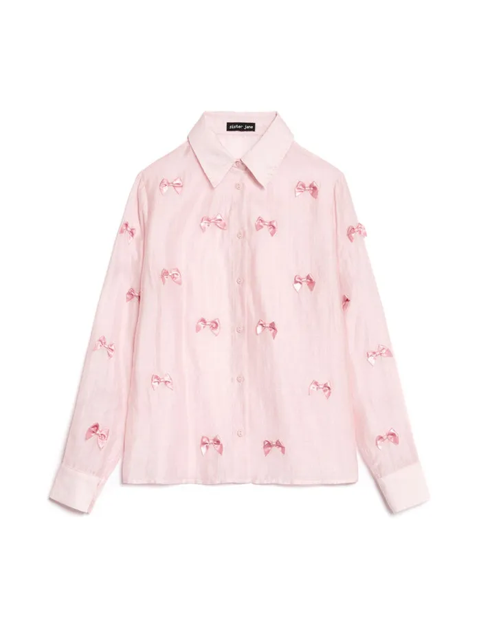 Women Bertie Bow Shirt Baby Pink Sister Jane Tops