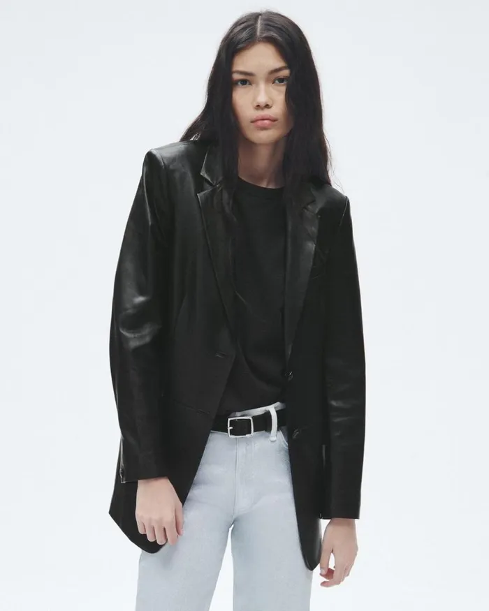 Women Blazers 038 Vests Rag 038 Bone Charles Leather Blazer Black