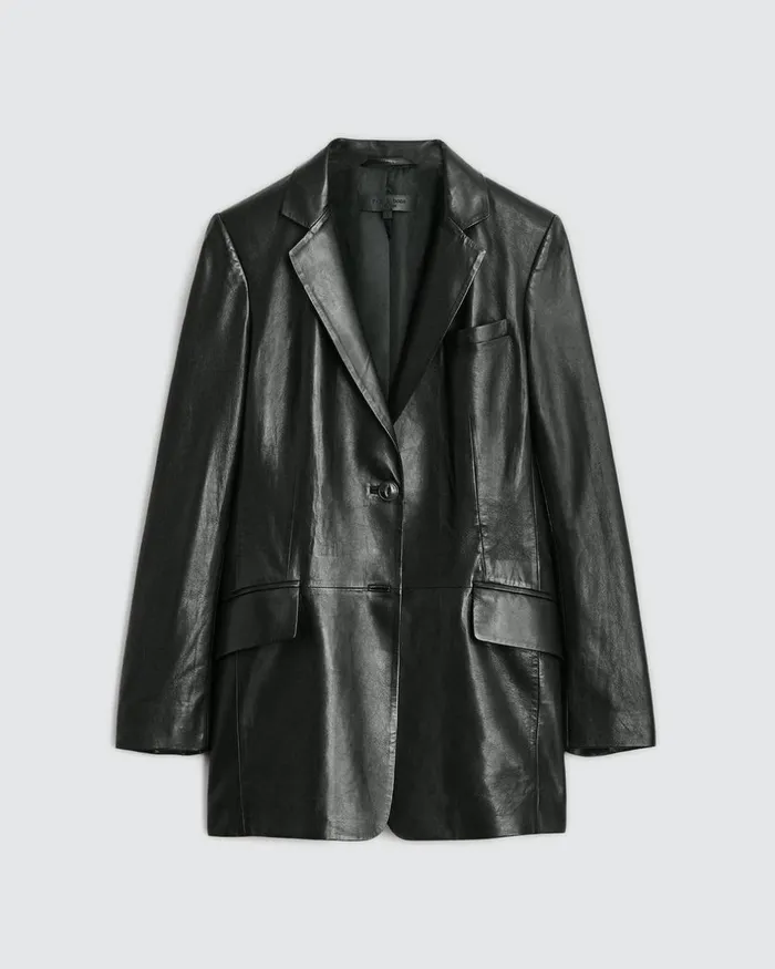 Women Blazers 038 Vests Rag 038 Bone Charles Leather Blazer Black